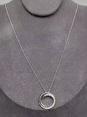 Charles Winston Sterling Silver Diamond Circle Pendant Necklace 19" 925 Chain CW